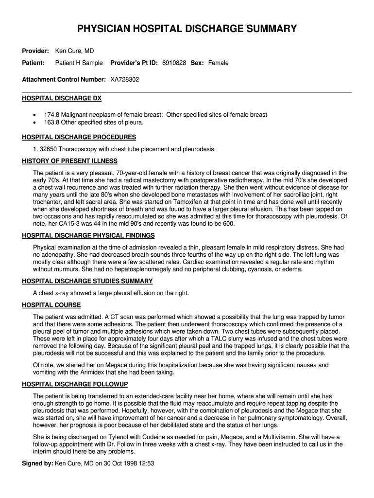 PHYSICIAN HOSPITAL DISCHARGE SUMMARY DOC  Wiki Siframework  Form