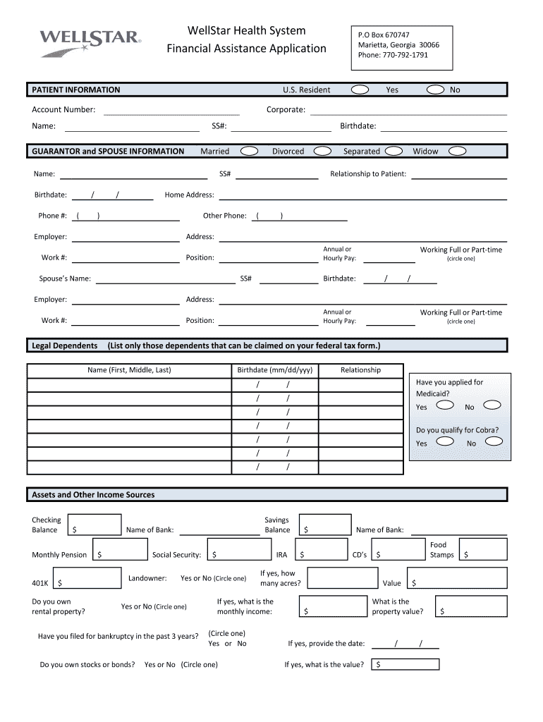 Wellstar Financial Assistance Application  Form