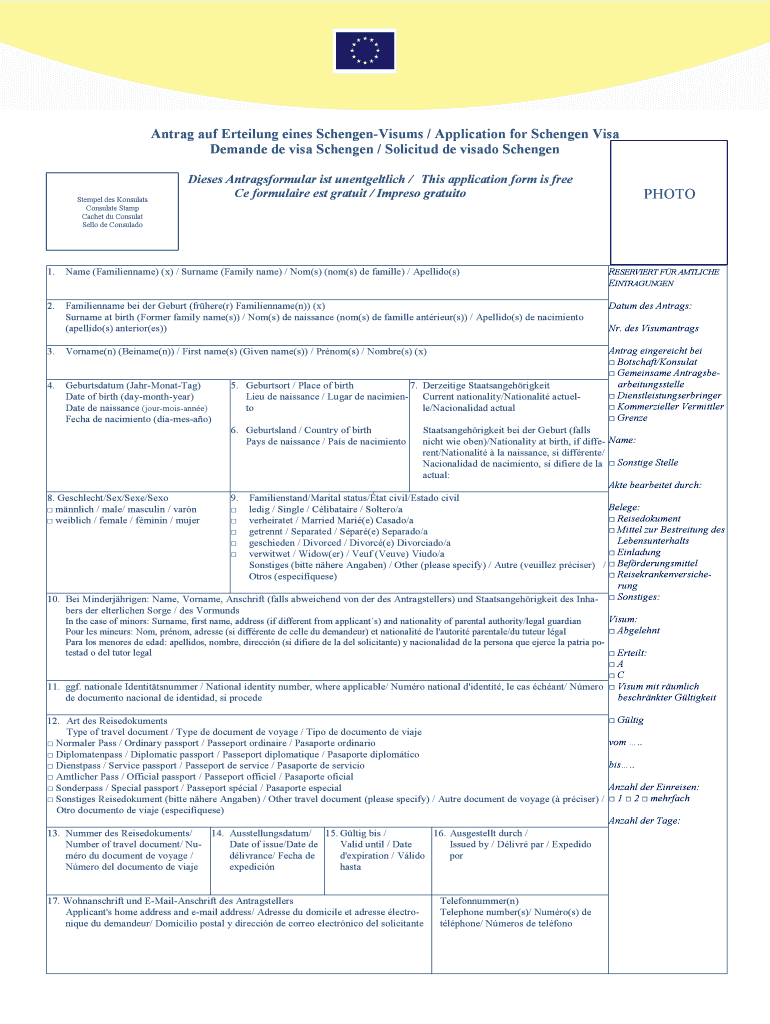 Antrag Auf Erteilung Eines Schengen Visums in English  Form