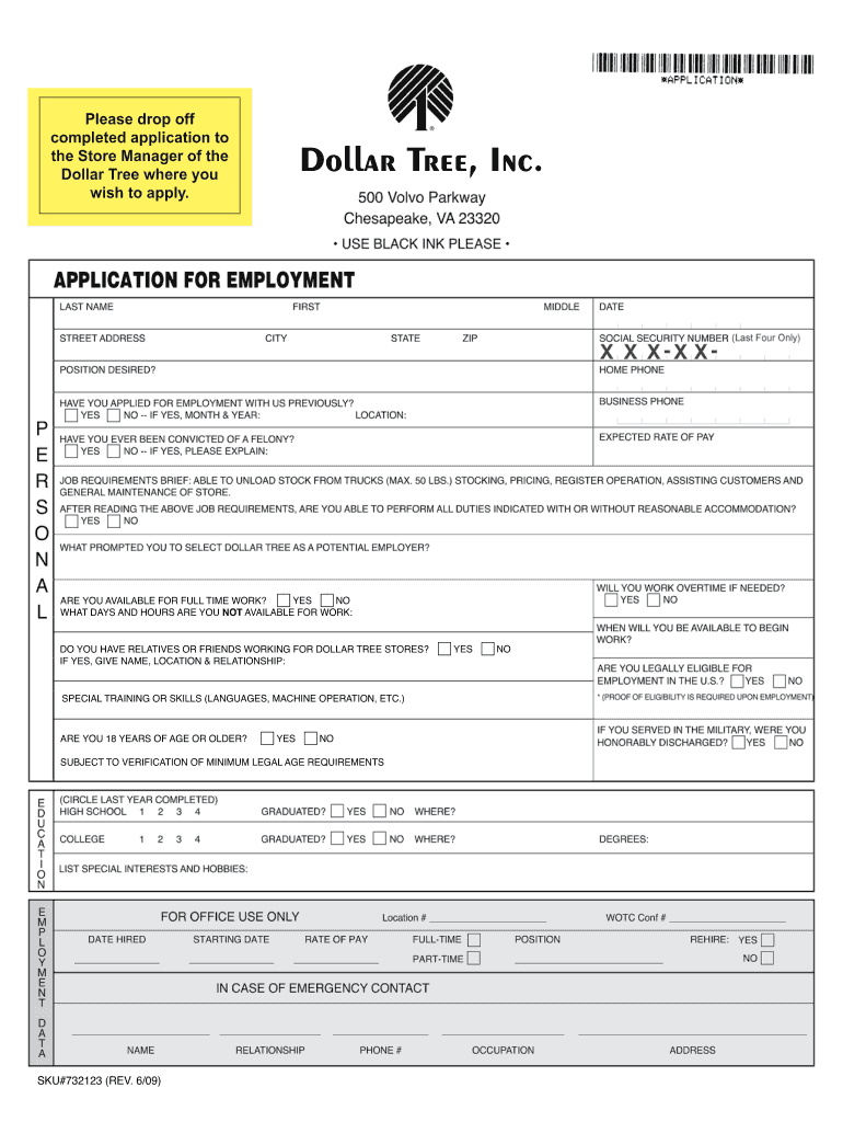  Dollar Tree Form Online 2009