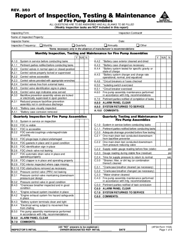  Fire Pump Inspection Report 2003-2024