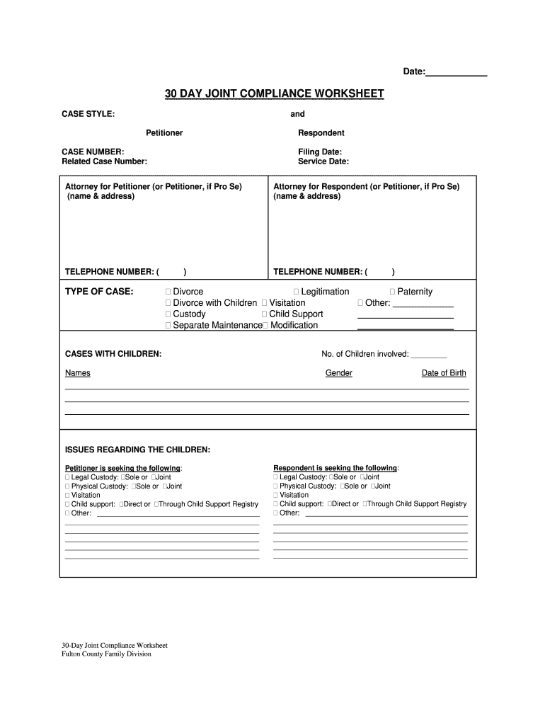 Fulton County 30 Day Joint Compliance Worksheet  Form