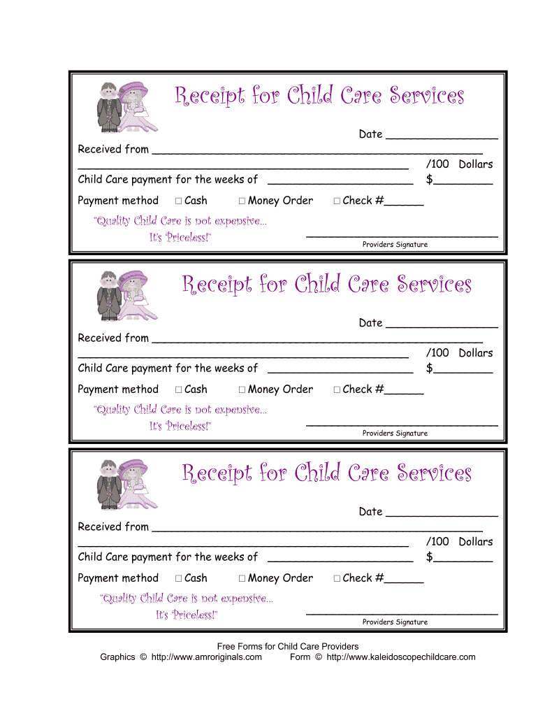 Receipts to Pay Daycare from Parent  Form