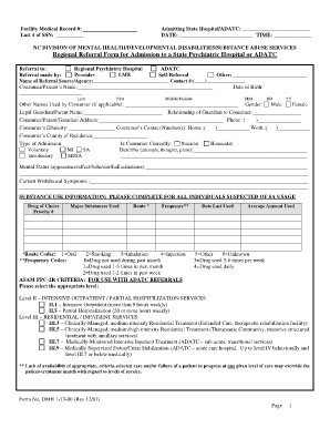  Facility Medical Record # Last 4 of SSN Admitting State HospitalADATC DATE TIME NC DIVISION of MENTAL HEALTHDEVELOPMENTAL DISABI 2007