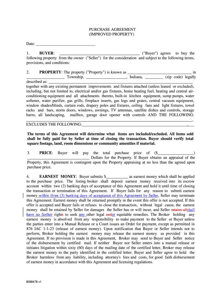 Indiana Real Estate Purchase Agreement  Form