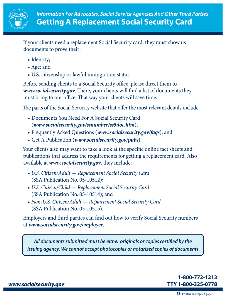 Information for Advocates, Social Service Agencies and Other Third Parties Getting a Replacement Social Security Card Social Se