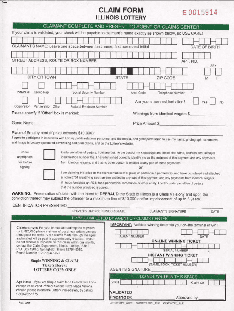 Illinois Lottery Claim Form 2004-2022: get and sign the form in seconds