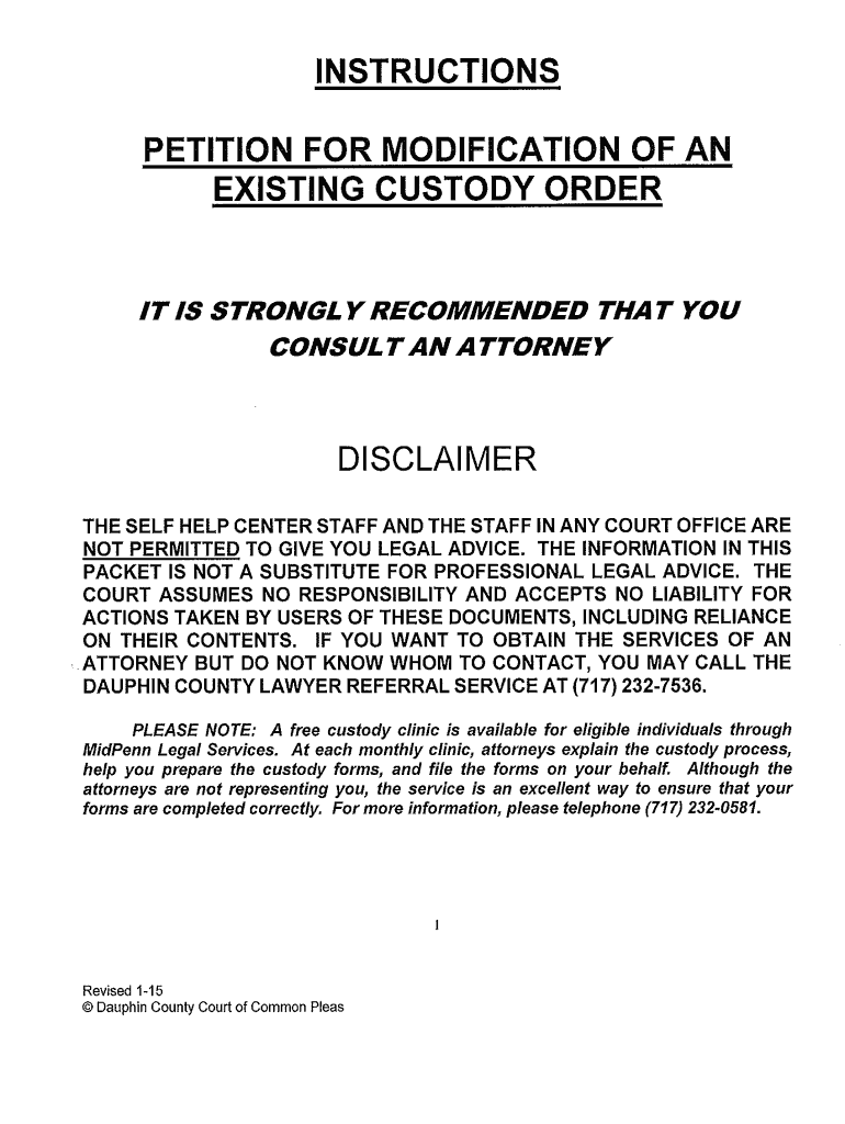 Modification of Custody Order Instructions and Dauphin County Dauphincounty  Form