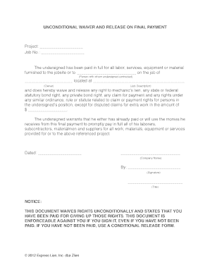 Unconditional Release Waivers  Form