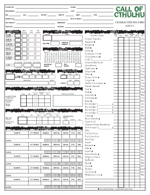 Call of Cthulhu D20 Character Sheet  Form