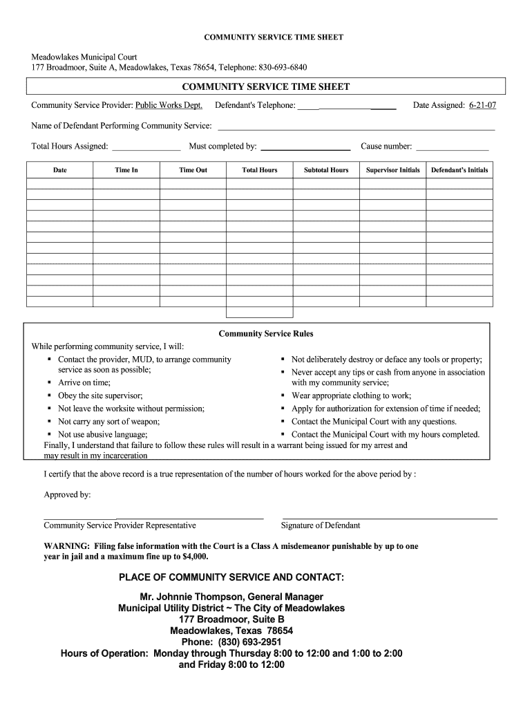 Community Service Form