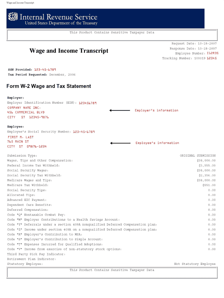 IRS Tax Transcript Sample Sample Tax Return Verification from the IRS  Form