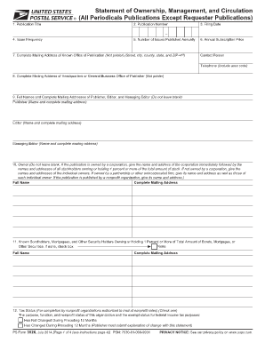 Statement of Ownership Management and Circulation Requester Publications Only Form