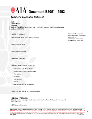 B305 Architect&#039;s Qualification Statement Case  Form