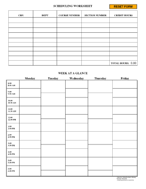 SCHEDULING WORKSHEET WEEK at a GLANCE Monday  Form