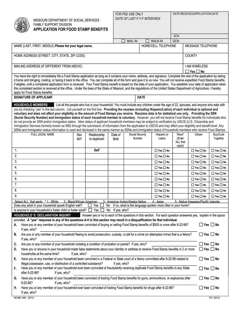  Missouri Family Support Division Food Stamps Form 2014