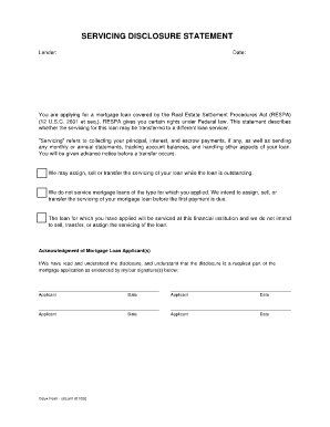 SERVICING DISCLOSURE STATEMENT  Form