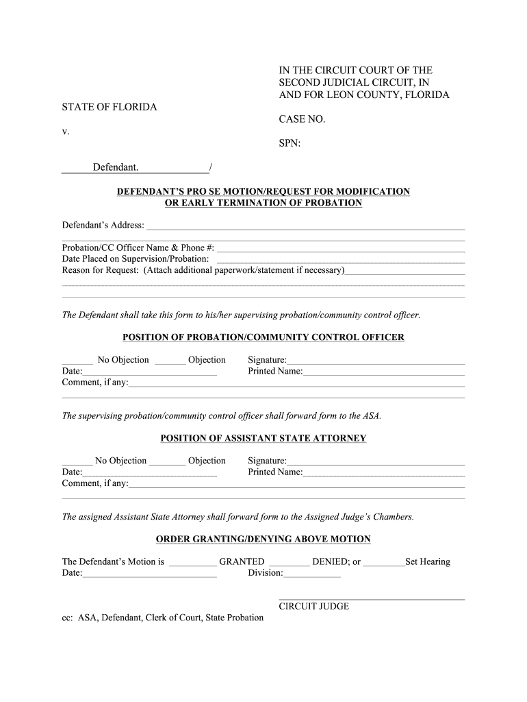 Motion for Early Termination of Probation Template  Form