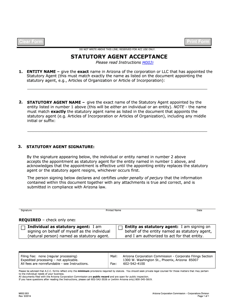  Form M002 Arizona 2014-2024