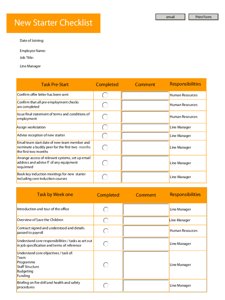 New Starter Checklist Ngolearning  Form