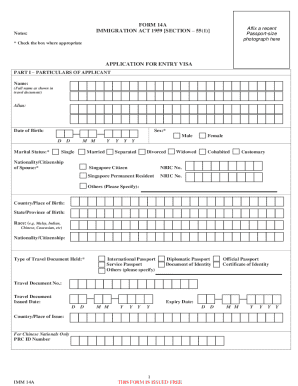 Singapore Visa Form 14a Filing Instructions