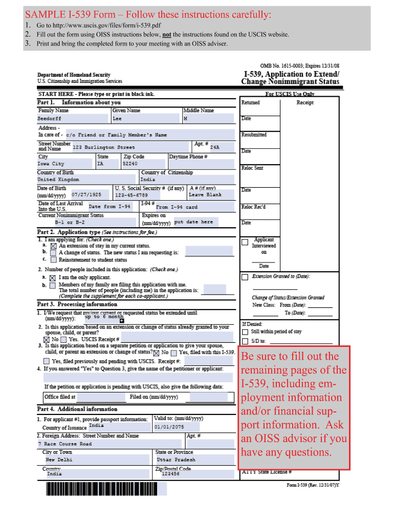 I 539 Form