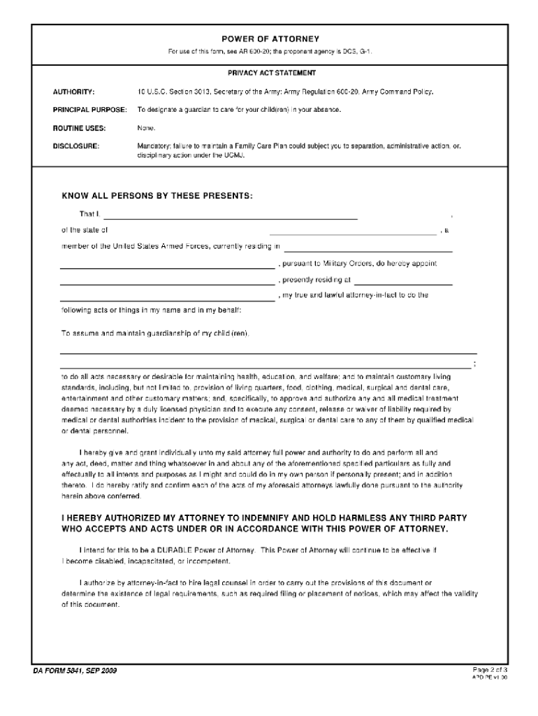 Get and Sign Da Form 5841 2009-2022