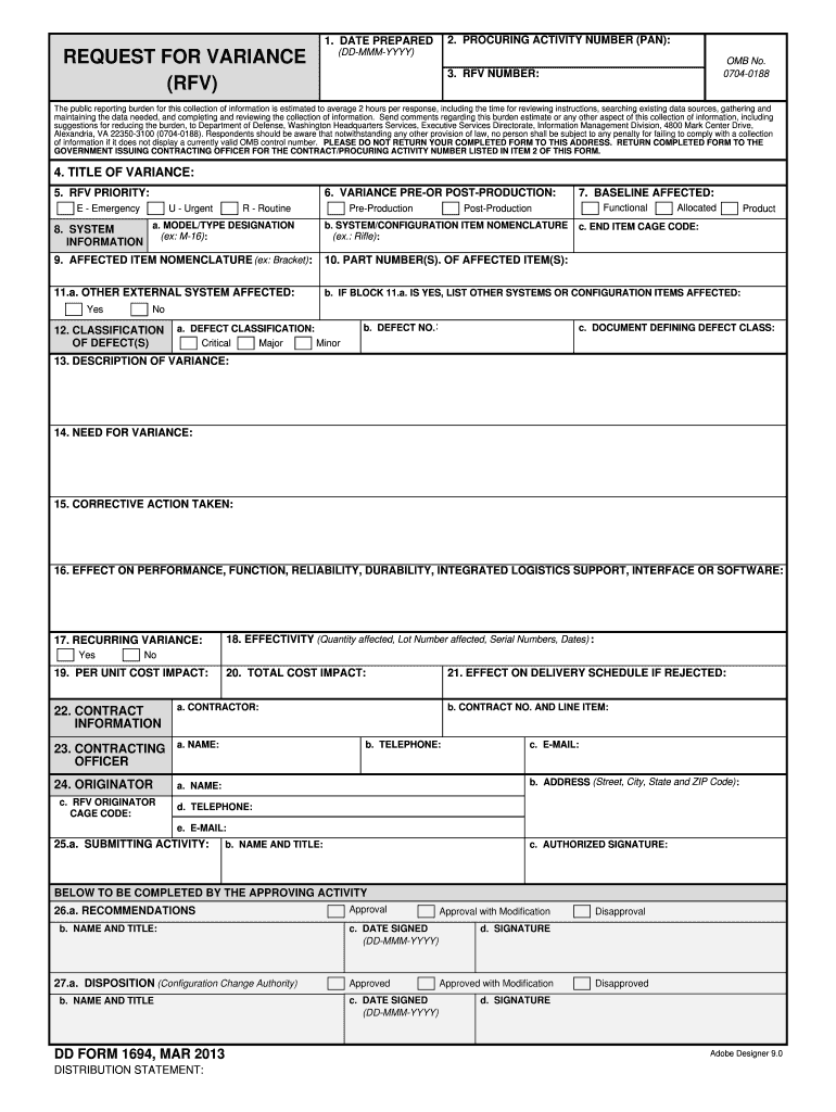  Dd Form 1694 2013-2024