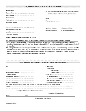 Alcohol Permit for India from Uk  Form