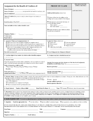 Assignment for the Benefit of Creditors ProofOfClaims Com  Form