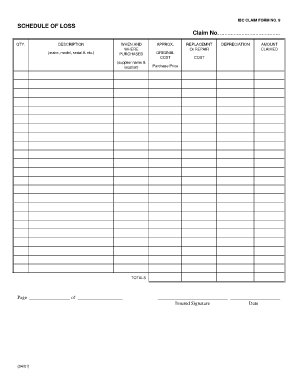 Schedule of Loss  Form