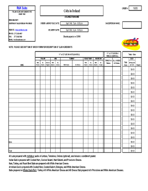 R K Subs Order Form