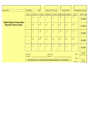 Time Card Utah State University Usu  Form