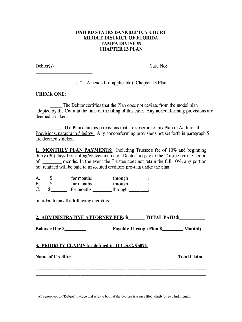 Chapter 12 Middle District of Florida  Form