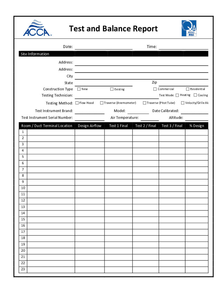 Test and Balance Forms