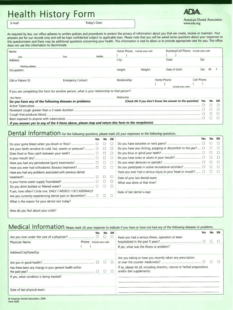 Ada Health History Form