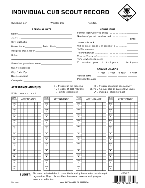 Individual Cub Scout Record  Form
