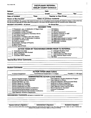 WWW DISCIPLINARY REFERRAL Shelby County Schools Scsk12  Form