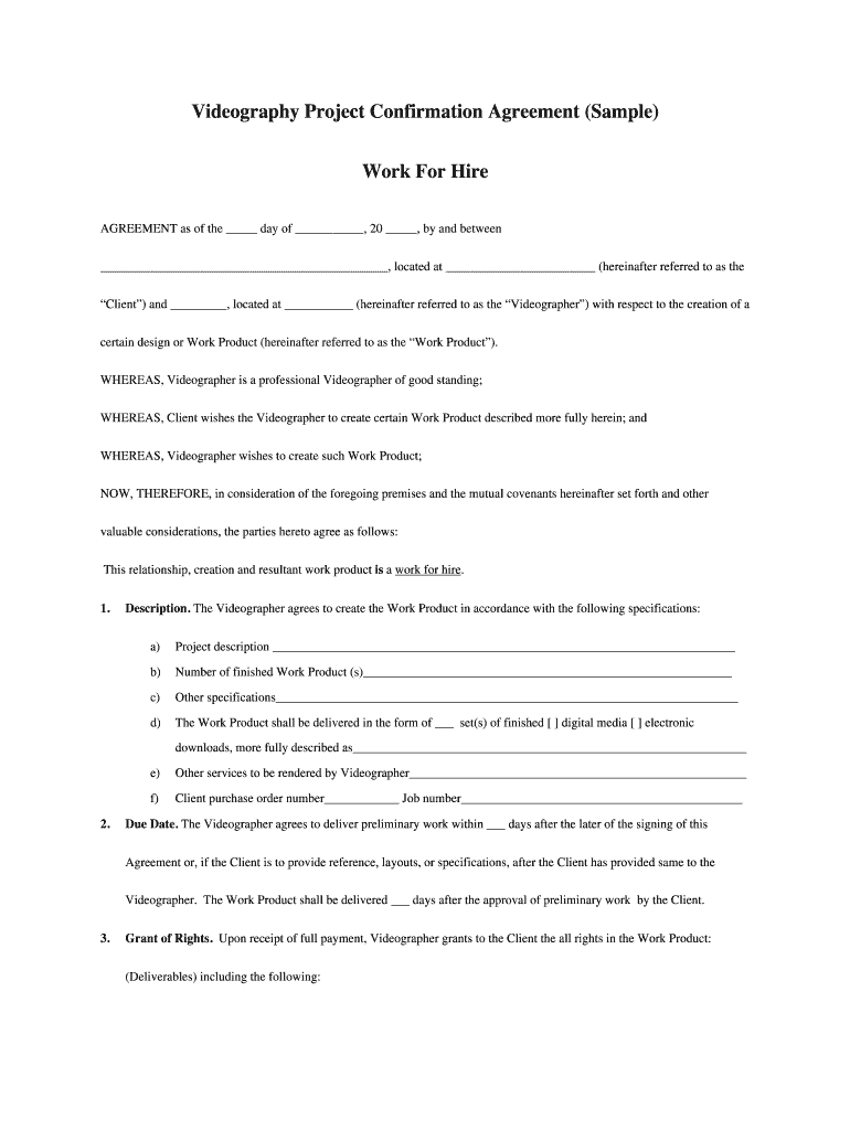 Videography Confirmation Agreement Work for Hire PDF PPVA  Form