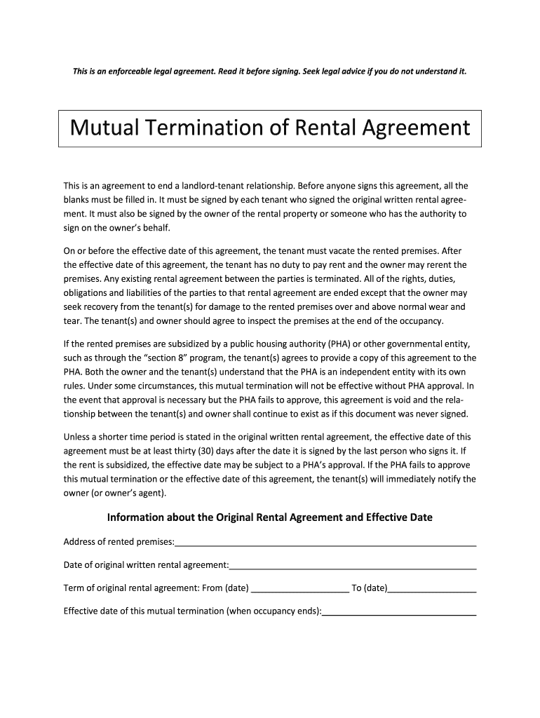 Termination of Lease  Form