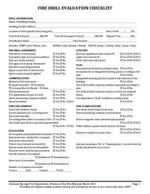 FIRE DRILL EVALUATION CHECKLIST City of Colorado Springs  Form