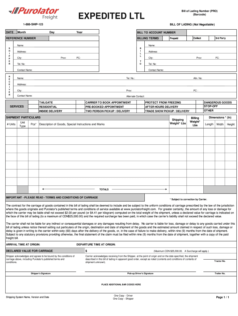 Purolator Waybill Form