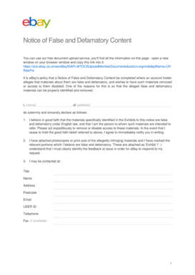 Ebay Defamation Form