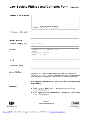 Law Society Fittings and Contents Form 3rd Edition