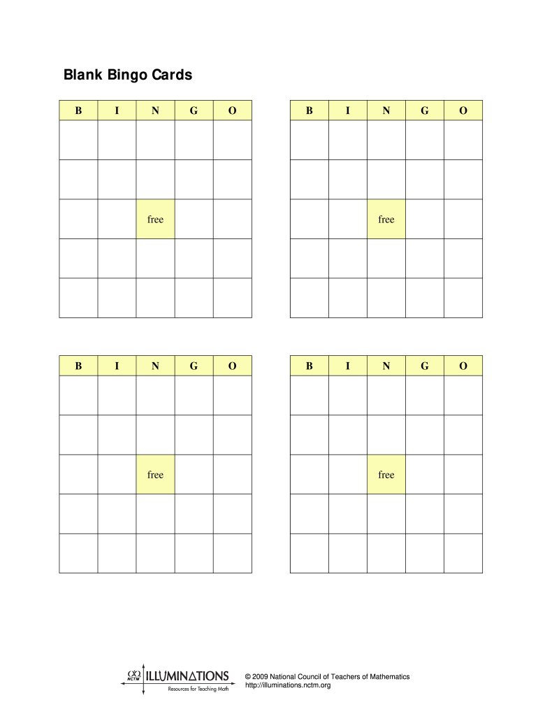 Get and Sign Blank Bingo Cards  Form