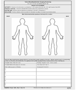 TattooBrandingEarlobe Gauging Screening Usarec Army  Form