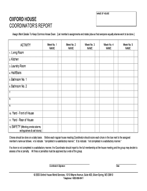 Coordinator&#039;s Report Oxford House Oxfordhouse  Form