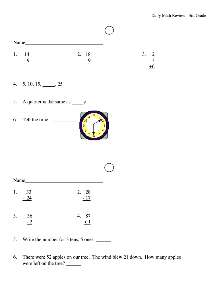 Daily Math Review 3rd Grade  Form