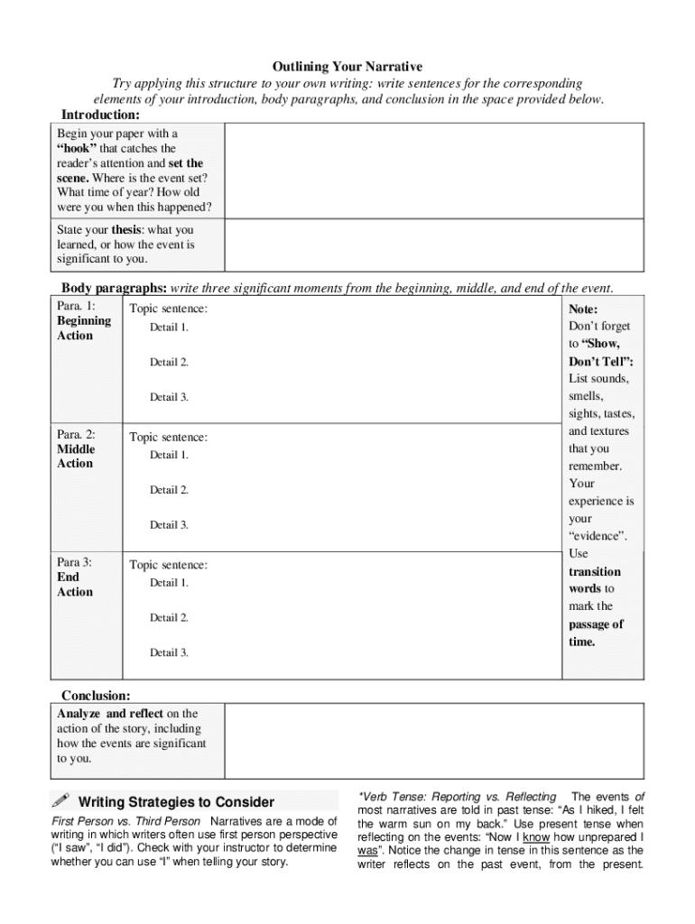  Personal Narrative Outline Template 2009-2023