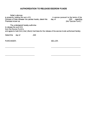 Authorization to Release Escrow Funds  Form